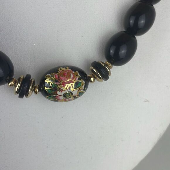 Vintage 80s Painted Floral Beaded Necklace - Picture 2 of 7